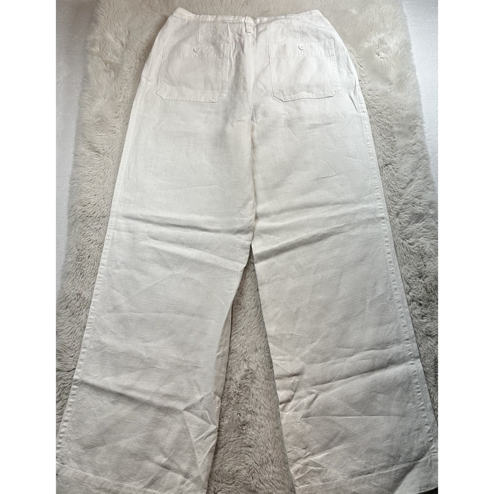Vince Women's White Hemp Trousers Size M High Waisted Pleated Pants Old Money - Picture 3 of 16